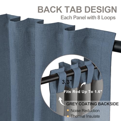 INOVADAY 100% Blackout Curtains 108 Inches Length 2 Panels Set, Back Tab/Rod Pocket Linen Black Out Curtains for Bedroom, Thermal Insulated Window Drapes - Slate Blue, W50 X L108