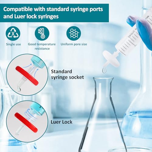 Image of Pack of 100 Syringe Nylon Syringe Filters Membrane 25mm /0.98in Diameter 0.45 μm Pore Size Non Sterile, White