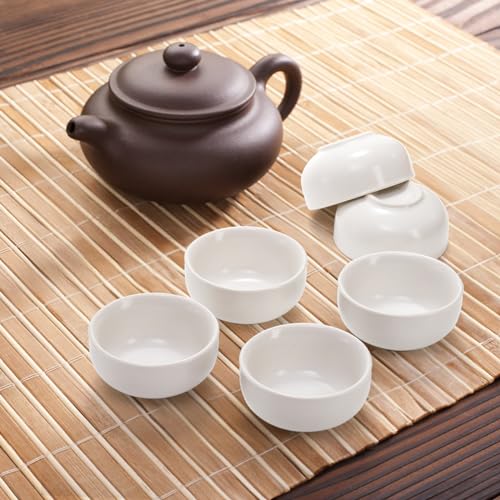 Foraineam Ceramic Sake Tea Cups Set of 12, Premium White Pottery Asia Japanese Teacups, 1.5 Ounces / 45ml Tiny Sake Cup Set Kungfu Style Tea Accessories with Handcraft Gift Box Packaging
