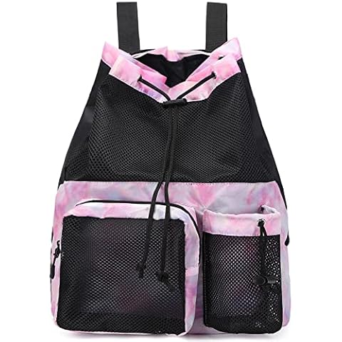 Lohol Mesh Drawstring Backpack with Shoe Bag, Durable Swimming String Sack with Handle for Sports Gym Yoga Beach Travel, Galaxy Pink Cover