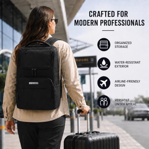 Image of LE KUEST Laptop Backpack | Unisex | Fits Laptop upto 16 Inch | Premium Water-Resistant Polyester | Built-in Trolley Strap | For office & Travel
