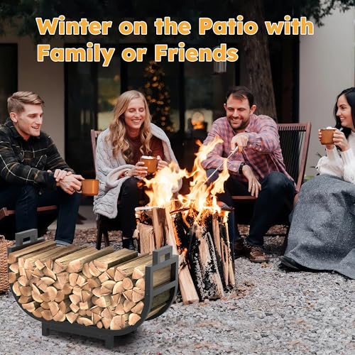 image for GAVISCITY 34 Inch Firewood Rack Outdoor Indoor with Handle and Log Car