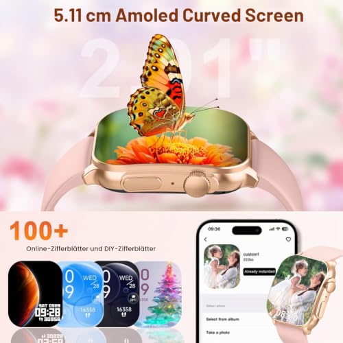 Smartwatch Damen, 2.01" HD AMOLED Display, Fitnessuhr mit Telefonfunktion – Ansicht 3