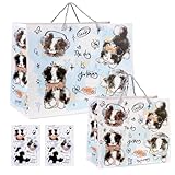 Dog Gift Bags with Greeting Cards 2 Pcs - Puppy Gift Bags Cartoon Border Collie Design - 2 Sizes Large and Medium Pets Party Favor Treat Bags