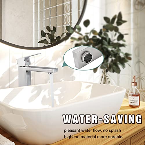 Heyalan Brushed Nickel Bathroom Sink Faucet Single Handle Restroom Faucet Vessel Bowl Tap Sus304 Stainless Steel Tall Body 1 Hole Lavatory Vanity Mixer Bar Tap With Pop Up Drain Tall Spout Deck Mount #TOP6