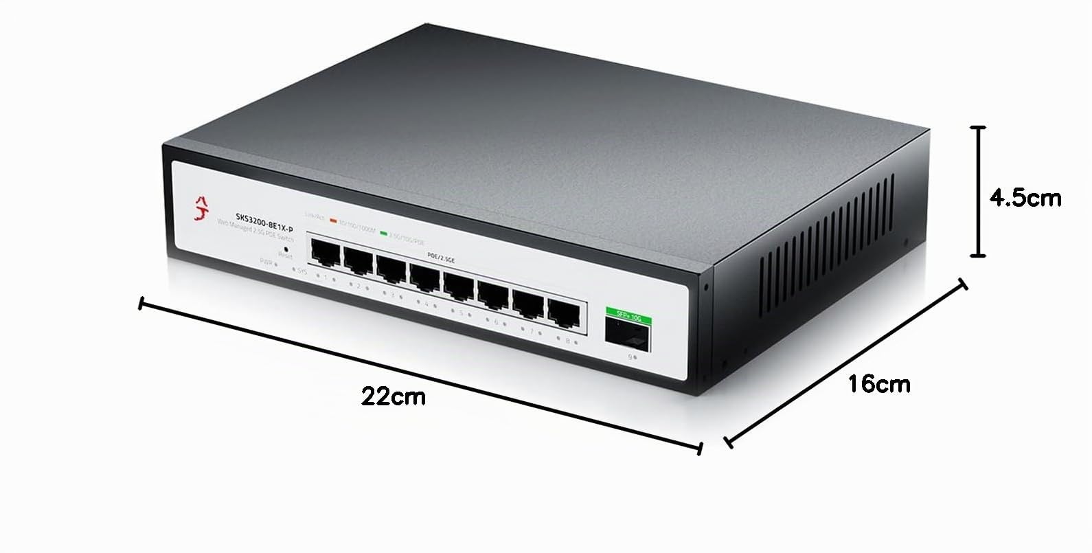 Switch XikeStor 9 Porte 2.5G PoE+ con 1x 10G SFP+ | 8 Porte PoE @30W, 140W Totale, IEEE 802.3af/at | Gestione Web, VLAN, LACP | Fanless | Per AP WiFi 6, Telecamere IP, NAS | Switch 2.5G PoE Web Managed VLAN/LACP/QoS/IGMP, per WiFi 6 AP, telecamera IP, NAS