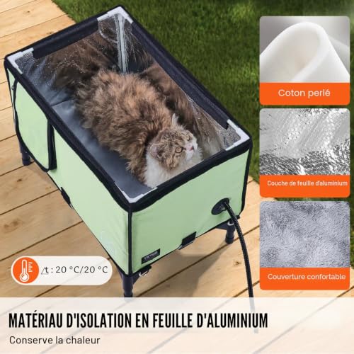 Niche chat extérieur imperméable avec coussin chauffant VEVOR - Maison chat surélevée L