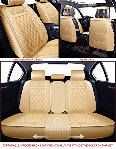 Oasis Auto Car Seat Covers Accessories Full Set Premium Nappa Leather Cushion Protector Universal Fit For Most Cars Suv Pick-Up Truck, Automotive Vehicle Auto Interior Décor (Os-009 Tan) #TOP4