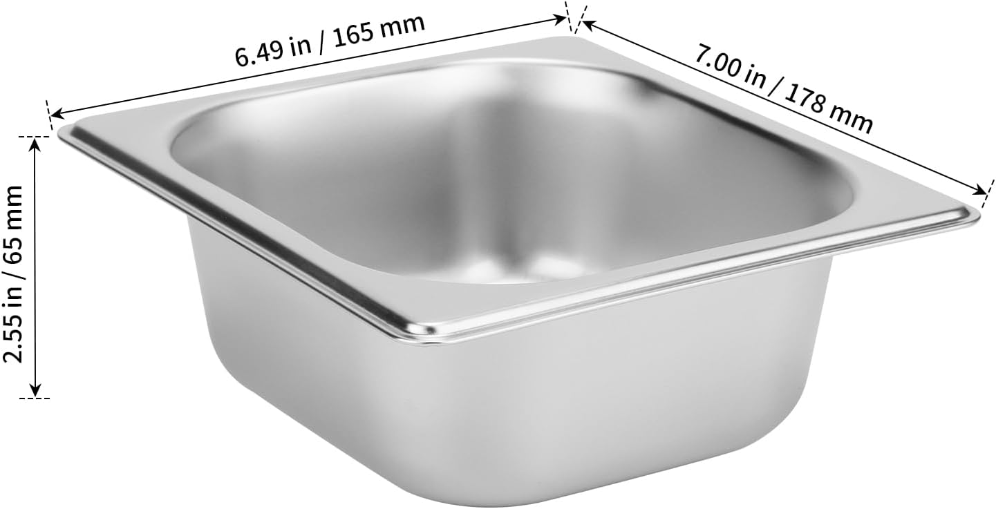 SHEUTSAN 6 PCS 1/6 Size Steam Table Pan, 2.5 Inch Deep Metal Pan Small Stainless for Hotel Restaurant Buffets Party - Image 2
