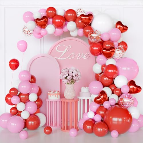 Image of Pink and Red Balloon Arch Kit,112pcs Different Size Pink and Red Balloons,Light Pink Balloons for Birthday Valentines Day Wedding Party Decoration