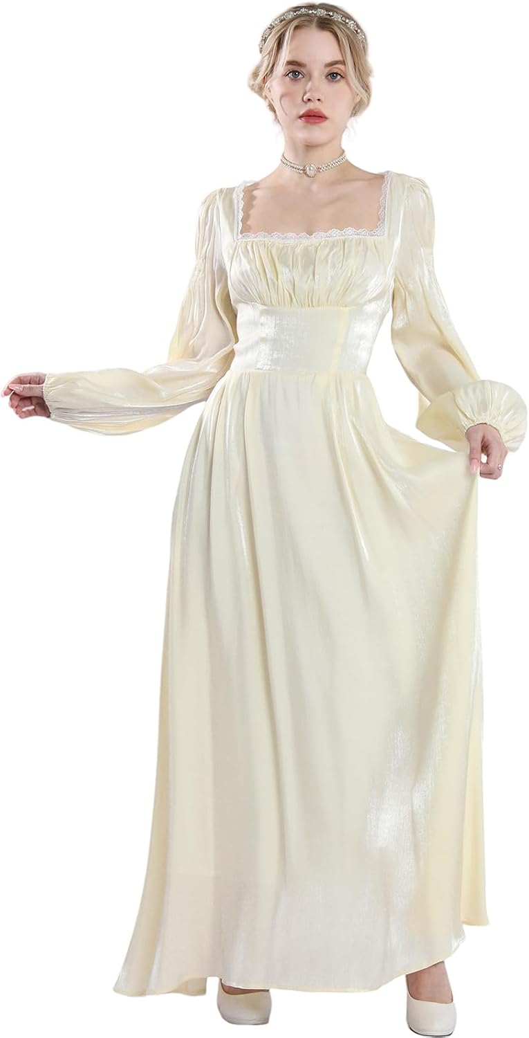 CR ROLECOS Womens Victorian Dress Long Sleeve Regency Ball Gown Costume