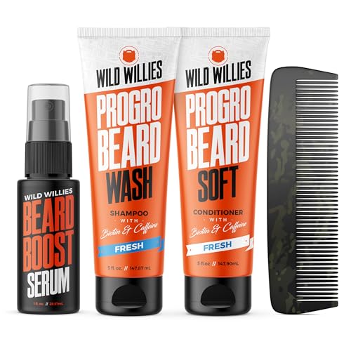 Wild Willies Beard Care Kit, Biotin Fortified Shampoo and Conditioner with Caffeine, Two 4-Oz Bottles, Promotes Healthy Beard Growth