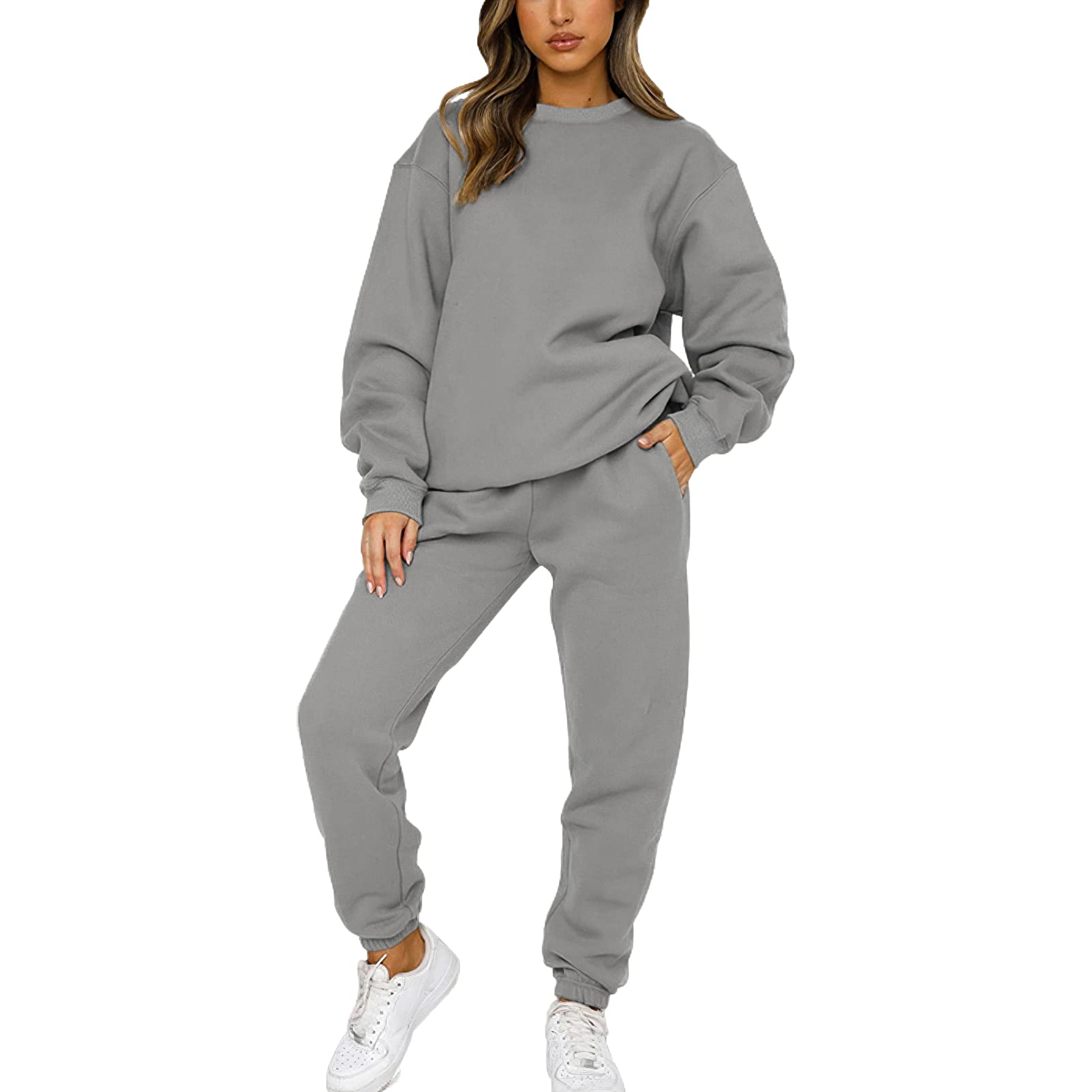 amropiWomen's Tracksuit Set Pullover Sweatshirt and Jogging Pants Warm Sweatsuit