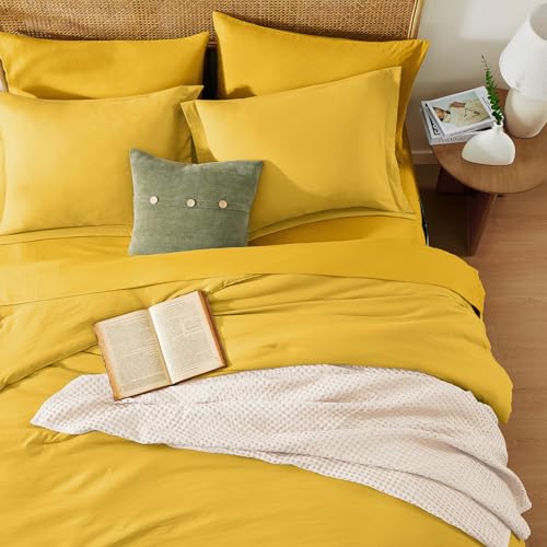 Image of King Size Comforter Set- 7 Pieces Prewashed Bed in a Bag King Bedding Sets | Soft All Season Comforter with Sheets, Pillow Shams & Pillowcases,Yellow