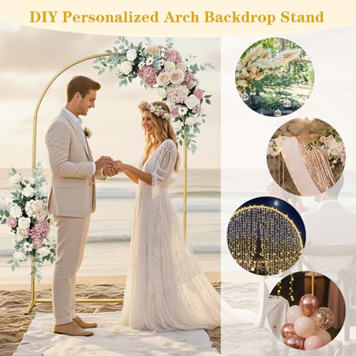 Image of RUBFAC 6.6 FT Arch Backdrop Stand, Metal Gold Wedding Arch Frame, Floral Balloon Arch Stand for Birthday Baby Shower Bridal Anniversary Graduation Ceremony Party Backdrop Decoration