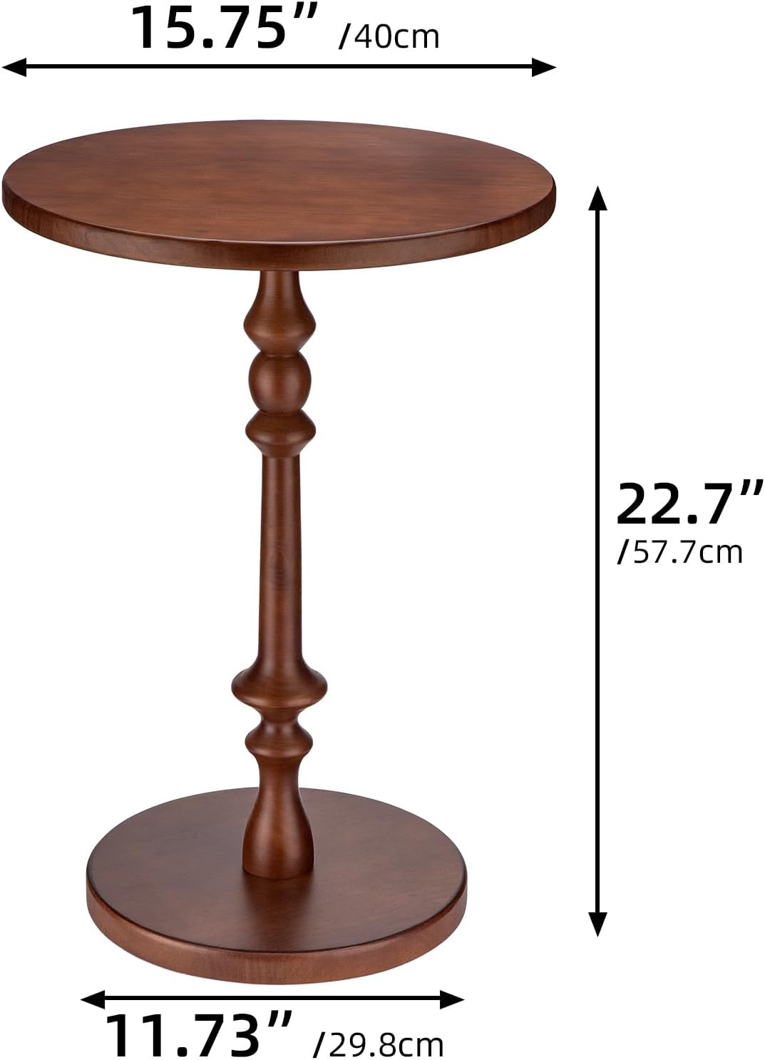 Solid Wood Round Side Table, 15.75" Small Drink Table with Non-Slip Pedestal Base, Modern End Table Accent Table for Living Room and Bedroom, Brown