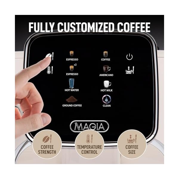 Zulay kitchen magia clasica fully automatic espresso machine with grinder touch screen coffee maker with one touch operation milk foam system for latte cappuccino macchiato white  urban country home decor