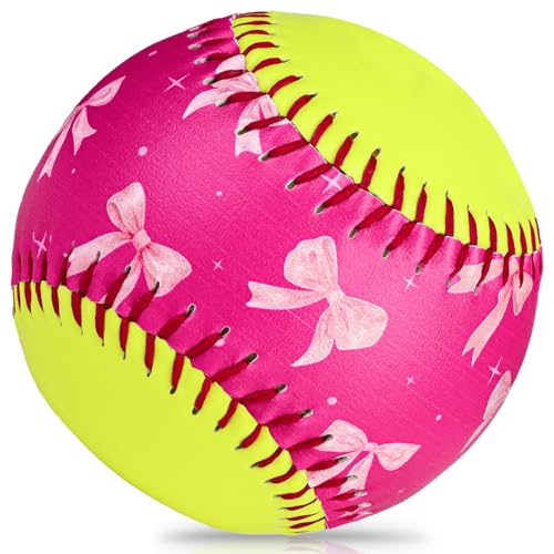 AKAIXI 12 inch Fastpitch Balls Durable PVC Cover with PU Core Pink Bow Fastpitch Softball Great for Practice Training Games - Official Size and Weight 1 Pack Pink Bow