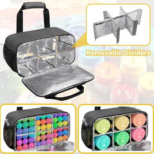 Image of Yolispa Acrylic Paint Organizer Bag, Art Supply Storage Case for up to 54 Bottles (2 oz) with Handle Strap and Detachable Inner Divider, Aluminum Foil Liner for Easy Cleaning, Art Bags for Supplies