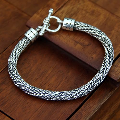NOVICA Artisan Handmade Men's Sterling Silver Chain Bracelet No Stone Indonesia Balinese Traditional Modern [8.75 in L x 0.2 in W] ' Currents'2