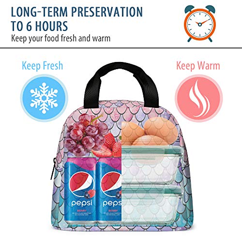 Lunch Bag, Cute Kids Reusable Cooler Lunch Tote Bag Insulated Leakproof Lunch Box Container With Front Pocket For Girls Boys School Work Picnic (Pink Meraid Scale) #TOP2
