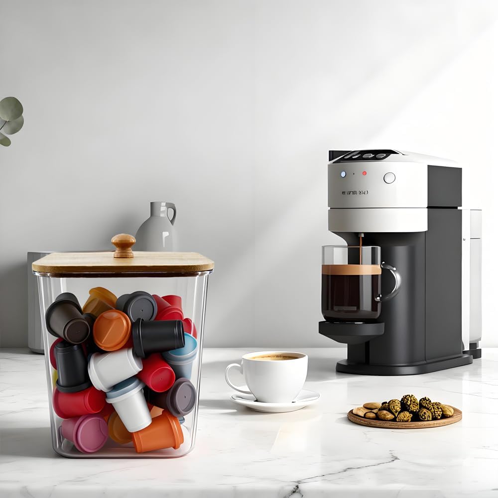 2 Pack Clear Coffee Pod Holder With Bamboo Lids Plastic K Cup Organizer Large Capacity With Wooden Base For Kitchen Countertop, Cafe Bar Organizer, Office Desktop