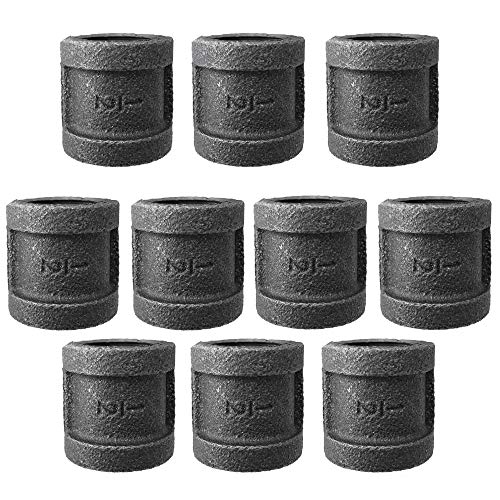IBEUTES 10-Pack Black Pipe Fittings 1/2 Inch" Malleable Iron, Coupling, DIY Pipe Furniture