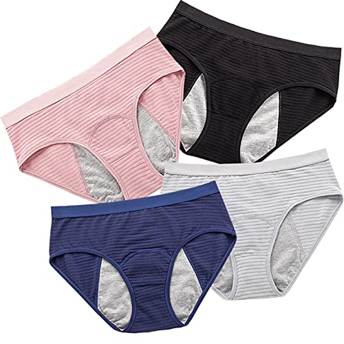 Teen Girls Period Underwear Leak Proof Hipster Cotton Menstrual Panties Women Heavy Flow First Period Starter Kit Briefs (Mesh Cotton: Black/Blue/Pink/Grey, Large(135lbs-145lbs))