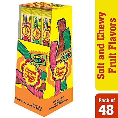 Image of Chupa Chups, Sour Belt, Mixed Fruit Flavour, Soft & Chewy Toffee Pack, 480 g (Count of 48)