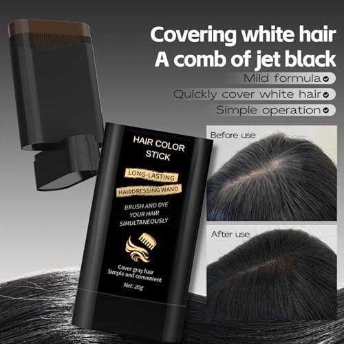Image of KATHTHAI New Hair Color Comb Stick for Men & Women - Waterproof & Sweat-Proof Grey Hair Coverage - Easy Application, Natural Color, Safe Formula - Instant Touch-Up for Fuller, Denser Look - 20g (Hair Color Stick 20gm - Balck)
