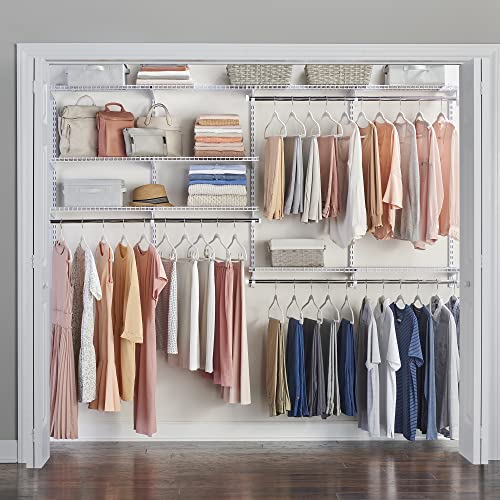 Rubbermaid Configurations Deluxe Closet Kit, White, 4-8 Ft., Wire Shelving Kit With Expandable Shelving And Telescoping Rods, Custom Closet Organization System, Easy Installation #TOP5