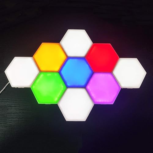 QFFL Paneles de luz LED inteligentes con paneles de luz LED coloridos LED de panal cuántico hexagonal con sensible al tacto para dormitorio, sala de