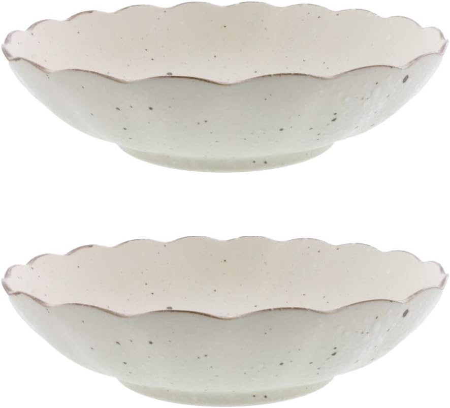 Tableware East Deep Dish, White Glaze, Chrysanthemum Shape, 8.3 inches (21 cm) Pasta & Curry Plates Set of 2, Japanese Tableware, Plate, Dish, Pasta Dish, Curry Dish, Serving Dish (White Glaze, Deep