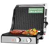 Aigostar Parrilla Eléctrica, Grill, Sandwicheras, Panini, 2000W. Revestimiento Antiadherente de Cerámica, Temporizador de 30min, Apertura 180°, Superficie 29 x 23 cm, Temperatura Regulable. Roast
