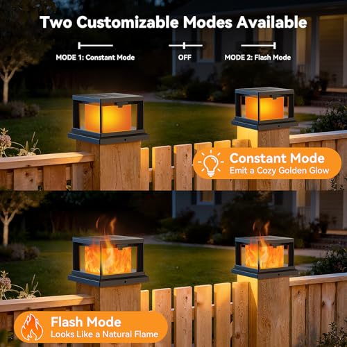 Brightever 4x4 Post Solar Lights with Flickering Flame, Solar Flame Post Cap Lights Outdoor for 3.5x3.5 4x4 Wooden/Vinyl Post, Black Fence Post Solar Lights for Garden Patio Porch, 6-Pack — view 4