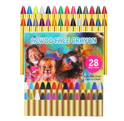 Face Paint Crayons for Kids - 28pcs Non-Toxic, Washable Body Paint Crayons - Our Face Painting Kit Makeup Sticks are Easy to Use, Safe for Sensitive Skin and Perfect for a Kids Party