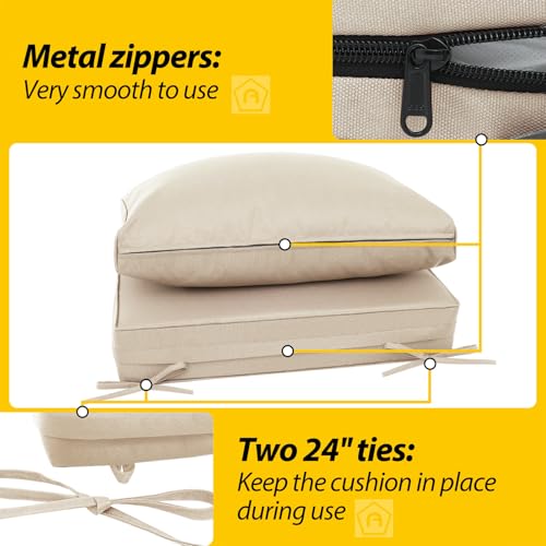 Image of AAAAAcessories Outdoor Deep Seat Cushions, Waterproof, Fade-Resistant Patio Furniture Replacement Cushions, 23.5 inch x 25.5 inch x 5 inch + 23.5 inch x 13.5 inch, Peach Tan