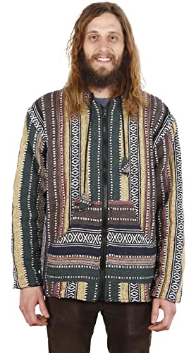 Sunshine Joy Reversible Fleece Lined Woven Baja Style Zip Up Hoodie Hooded Jacket - Earth Stripe (2X)2