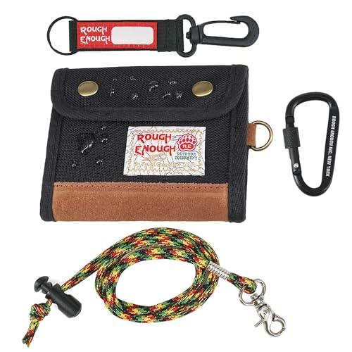 Rough Enough Carteira preta dobrável para homens, crianças, adolescentes, meninas, porta-moedas, organizador com acabamento de couro, compartimento clássico e simples com zíper em tecido Cordura,