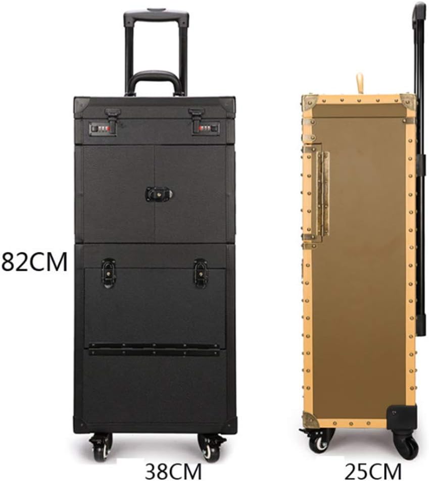 Profession Large Travel Makeup Case Retro Hair Stylist PVC+ Wooden Box Strong And Sturdy Portable Travel Large Capacity Scissors Kit 38X25x82cm,brown (brown)