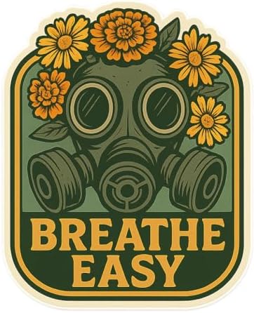 Breathe Easy Gas Mask Sticker - Retro Floral Design, Waterproof Vinyl Decal for Laptops, Water Bottles, and More Revised (2.5" x 3") image 2