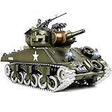 Supdex 1:18 RC Tank for Adult and Kid, 2.4G US M4A3 Sherman Alloy Metal Tracks Model Toys, RC Vehicle Tank That Shoots BBS with Smoke, Lights, Sound, Military Army Toys with 2 Rechargeable Battery