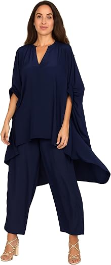 SUN-ROSE FASHIONS Boutique Collection Silk Crepe High Low Style Free Size Kaftan With Pant tunic Cover up Caftan Top Shirt...