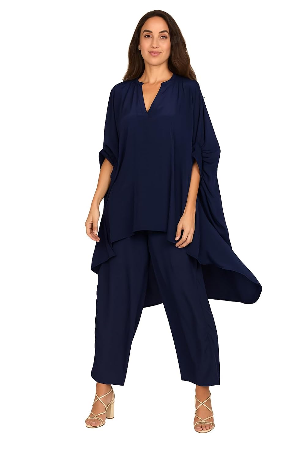 SUN-ROSE FASHIONS Boutique Collection Silk Crepe High Low Style Free Size Kaftan With Pant tunic Cover up Caftan Top Shirt...