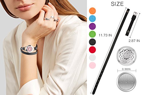 Essential Oil Diffuser Bracelet,Stainless Steel Aromatherapy Locket Bracelets Leather Band with 8 Color Pads,Girls Women Jewelry Gift Set