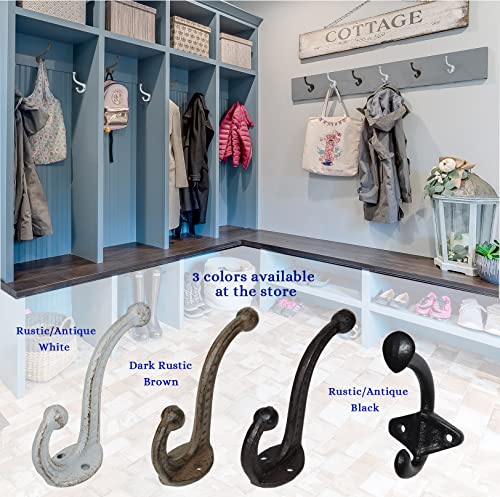 Ymaiss Rustic Brown Cast Iron Hooks,Antique Old Shabby Chic Cast Iron Hooks, Wall Mounted Hooks (Set Of 6) Vintage Inspired Coats, Bags, Hats, Towels,Matching Screws Included #TOP4