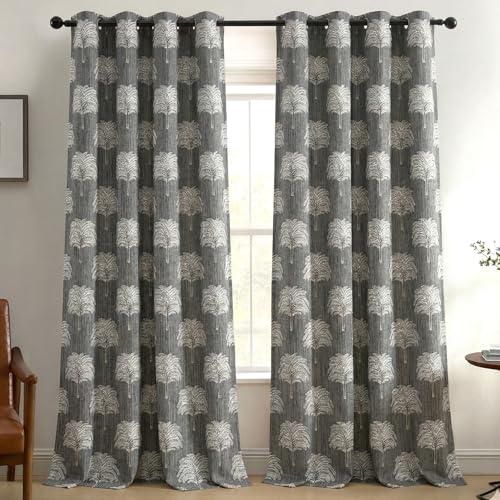 Image of Fashion String Elegant Tree 150 GSM Semi Transparent Eyelet Polyester Long Door Curtains - 9 Feet, Grey (Set of 2)