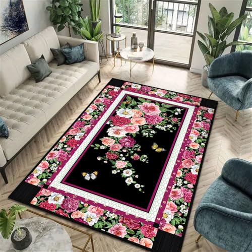 Tapis doux et confortable à motif floral violet grand format - 2