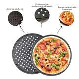 ORAGKE Blacha do pieczenia pizzy, zestaw 2 sztuk, okrągła, perforowana, nieprzywierająca, ze stali węglowej, do pizzy i tart, Ø 32 cm, czarna