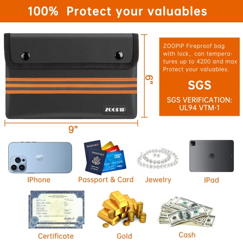 Fireproof Money Bag, 4200°F Heat Insulated Waterproof Bag, (9X6'') 8 Layers Of Functional Materials, Reflective Strip For Fast Find, Protect Your Document And Currency, Passport, Valuables (2 Pcs) #TOP4